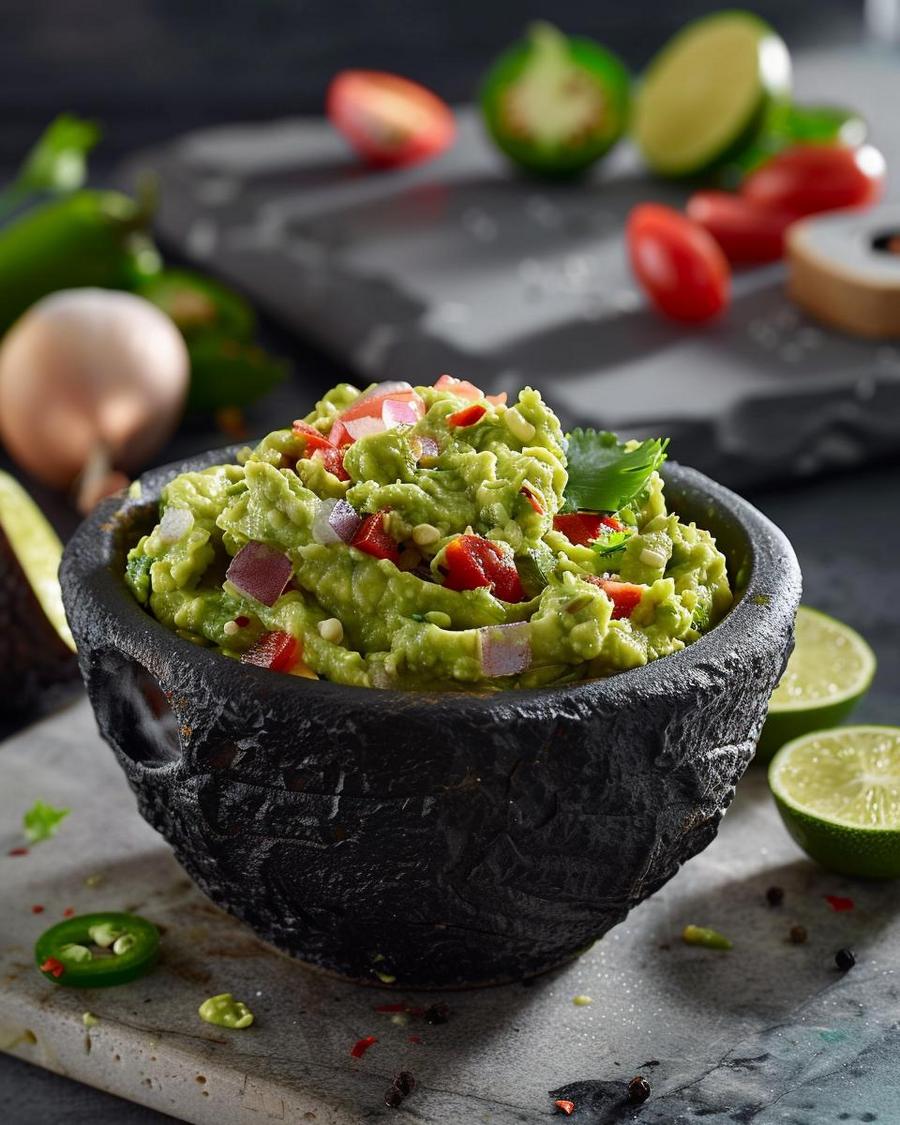 Alt text: Step-by-step guide for classic guacamole recipe, featuring ripe avocados and fresh ingredients.