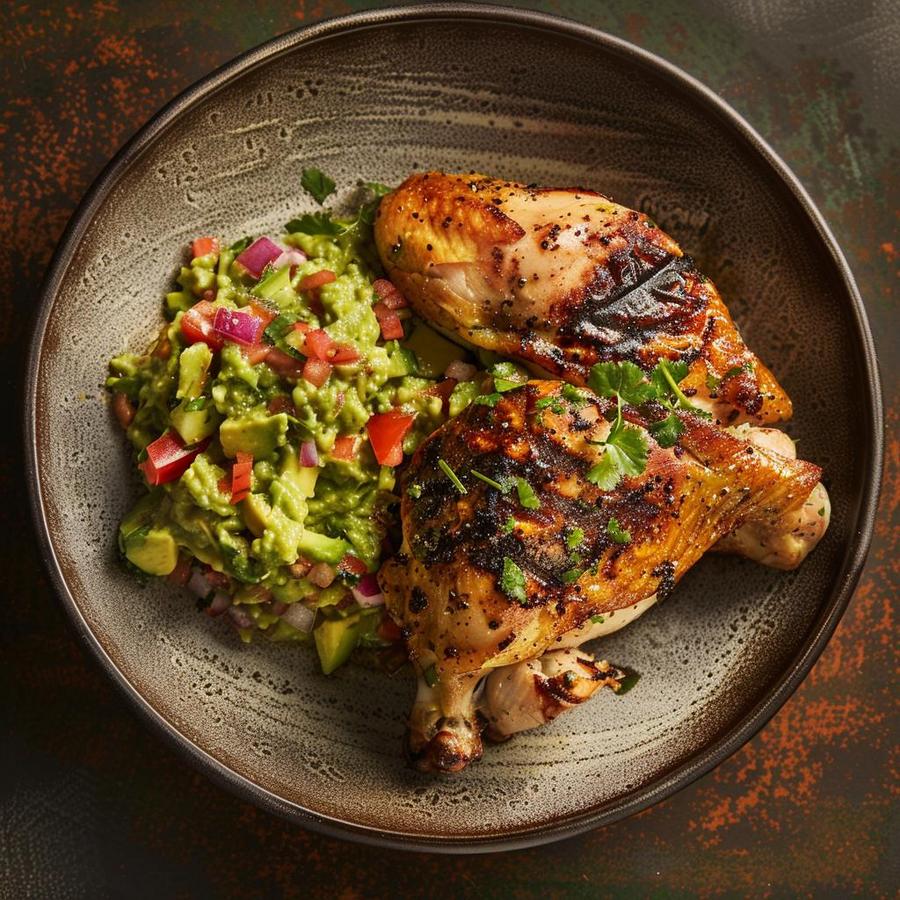 "Fresh ingredients displayed for delicious chicken and guacamole recipe"