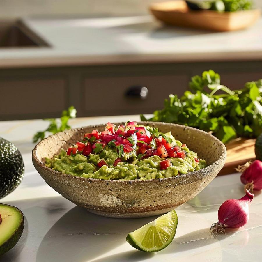 Alt text: Fresh guacamole recipe with Rotel tomatoes, perfect for serving at gatherings.