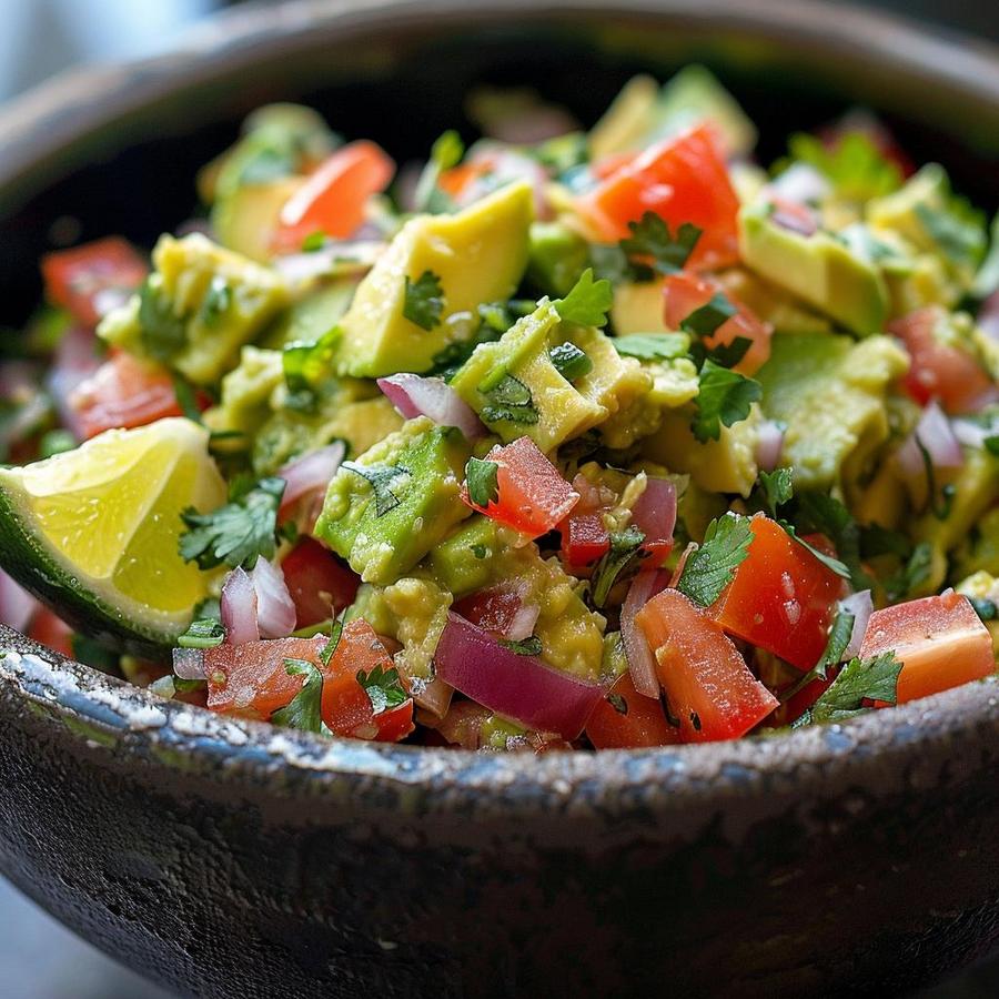 "Fresh guacamole salad recipe displayed with serving suggestions and pairings"